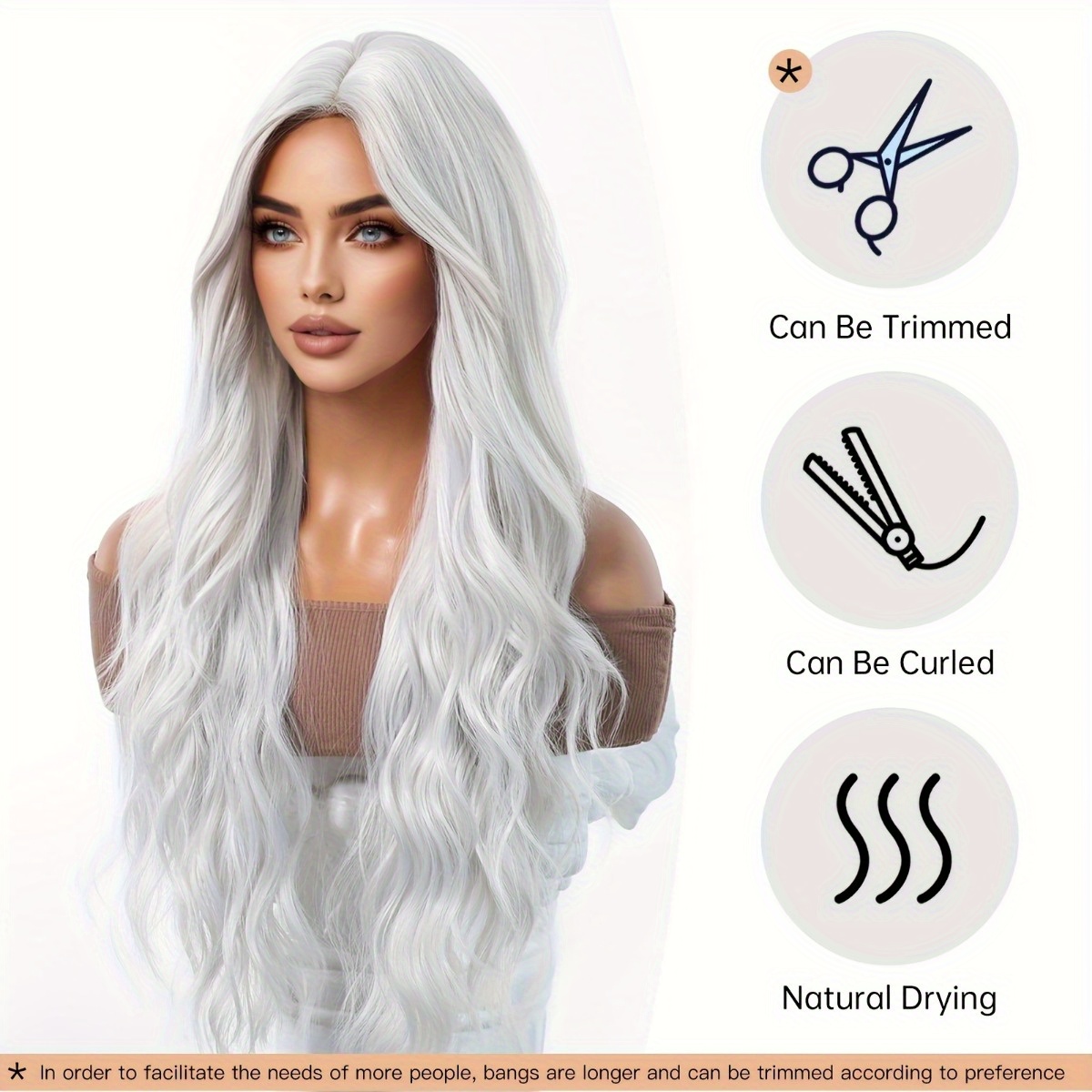 Hair Care For Wavy Hair - วิกผมใยสังเคราะห์ยี่ห้อ Anxin: สีเงิน-ขาวธรรมชาติ ทรงผมลอนยาวใหญ่ ลอนคลื่นธรรมชาติ เส้นผมเรียบลื่นและเงางาม