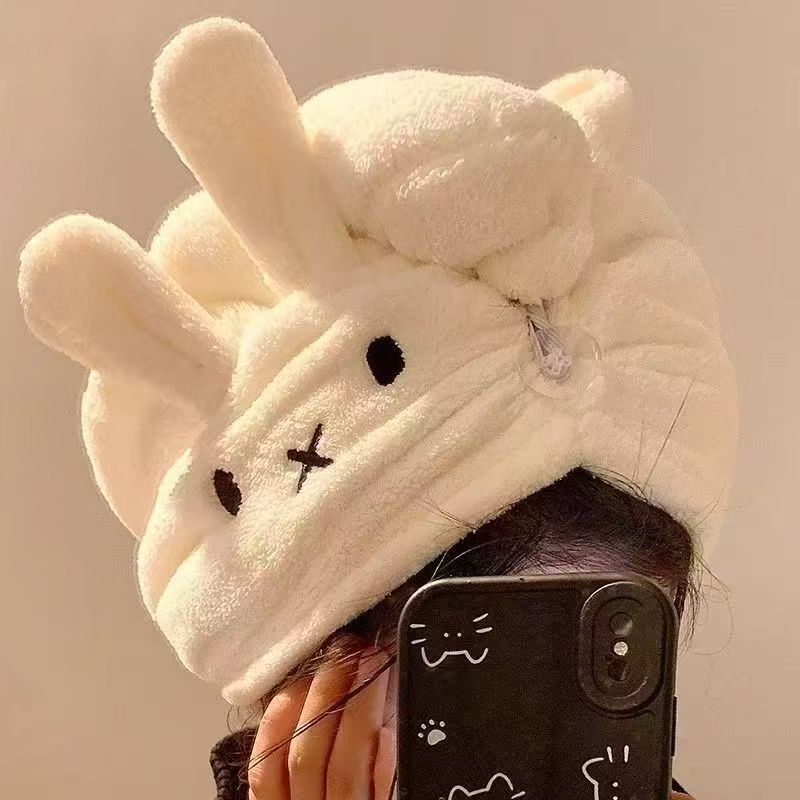 Hair Care Good Hair - หมวกคลุมผมรูปหูกระต่ายน่ารัก Miffy ผ้าขนหนูคอรัลหนานุ่ม ซึมซับน้ำได้ดี แฟชั่น Y2k