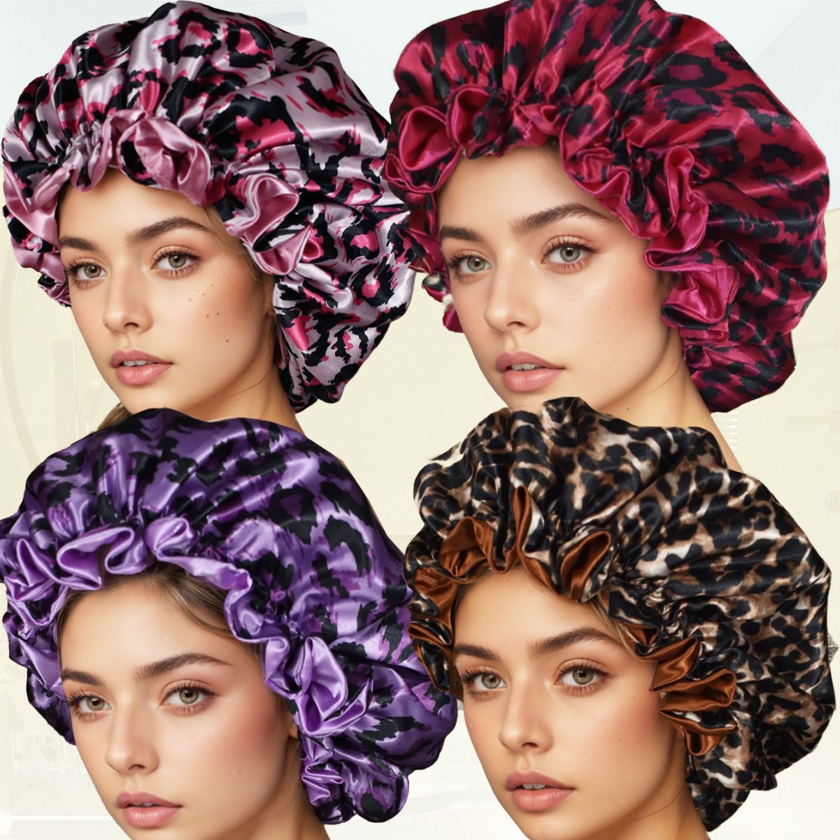 Hair Care Sunsilk - หมวกนอนผ้าซาตินสองชั้นสำหรับฤดูร้อน ป้องกันผมเสียจากการเคมีบำบัด ปีกหมวกขนาดใหญ่ ผ้าไหมเทียม ป้องกันแสงแดดและรังสียูวี