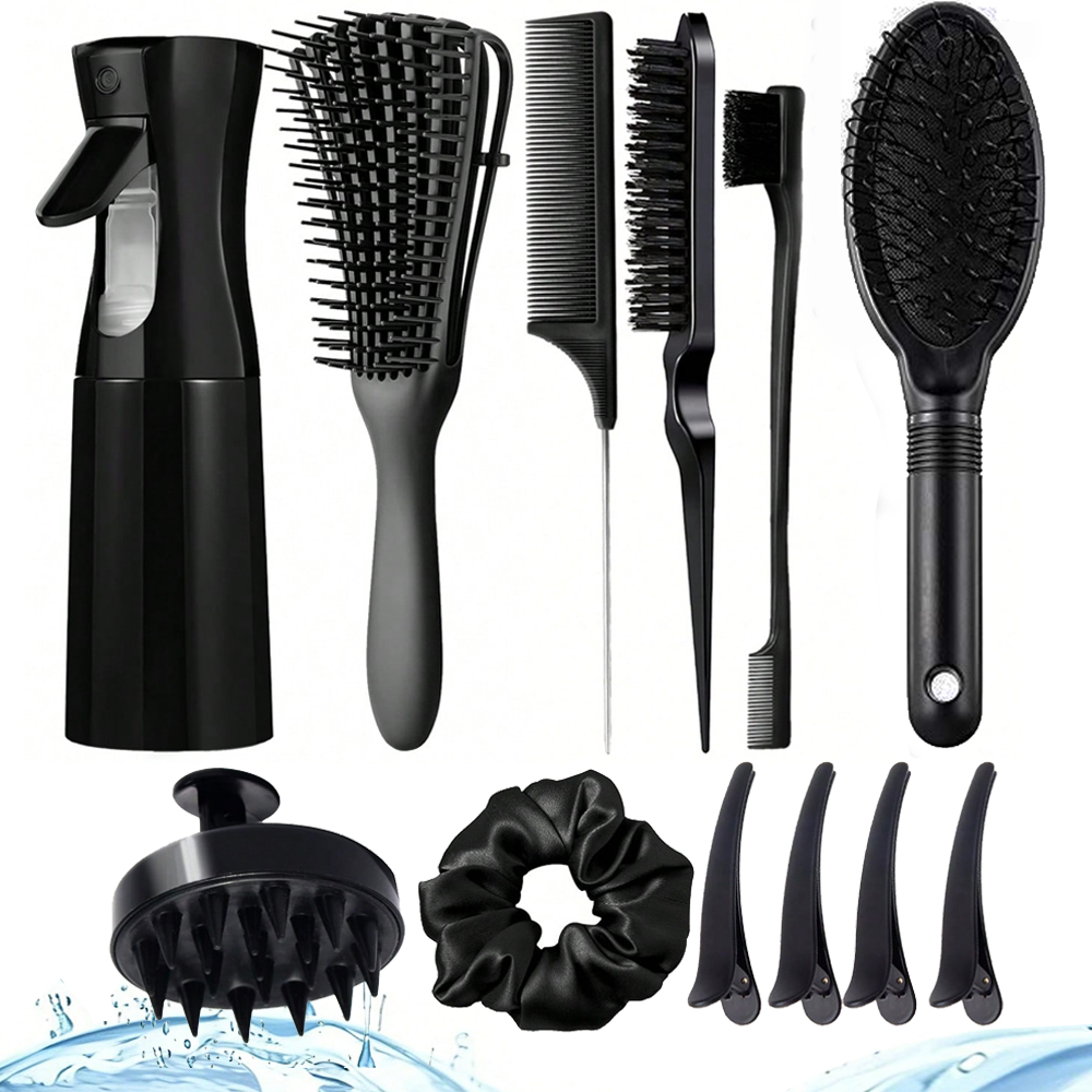 Hair Care For Wavy Hair - ชุดแปรงหวีผมพร้อมขวดสเปรย์, ที่นวดหนังศีรษะแบบนุ่ม, แปรงหวีผมสำหรับผมหยิกและผมลอน, สำหรับการดูแลเส้นผมประจำวันในครอบครัวและร้านเสริมสวย