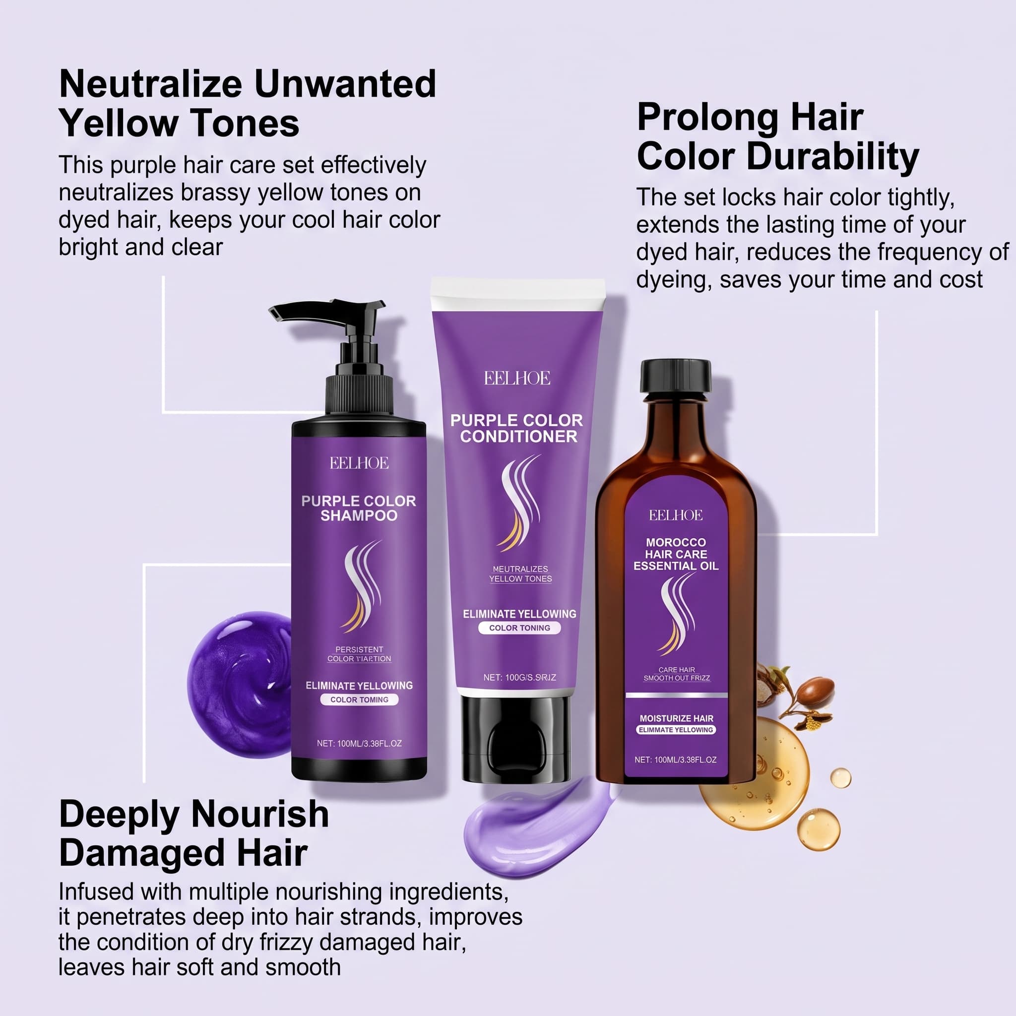 ชุดแชมพูสีม่วงพร้อมครีมนวดผม น - Hair Care Color บทวิจารณ์และราคา